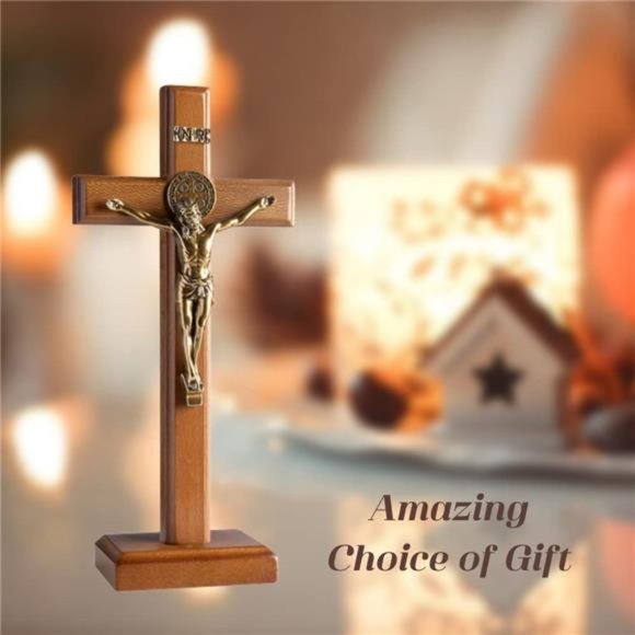 Crucifix Cross Catholic 10.7 Inch Wooden Jesus Christ Wall Cross Stand - Picture 4 of 7